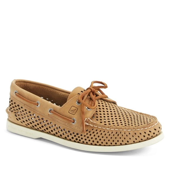 SPERRY Men's Brown Perforated Leather Boat Shoe 8 - Picture 2 of 8